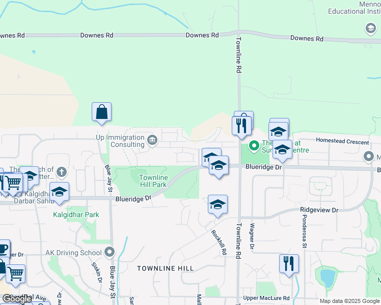 map of restaurants, bars, coffee shops, grocery stores, and more near Ennsbrook Drive in Abbotsford