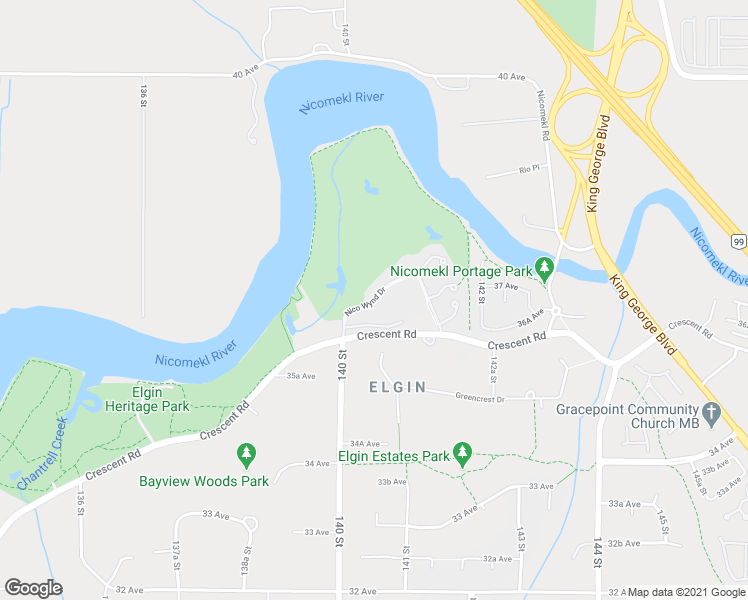 map of restaurants, bars, coffee shops, grocery stores, and more near Nico Wynd Drive in Surrey