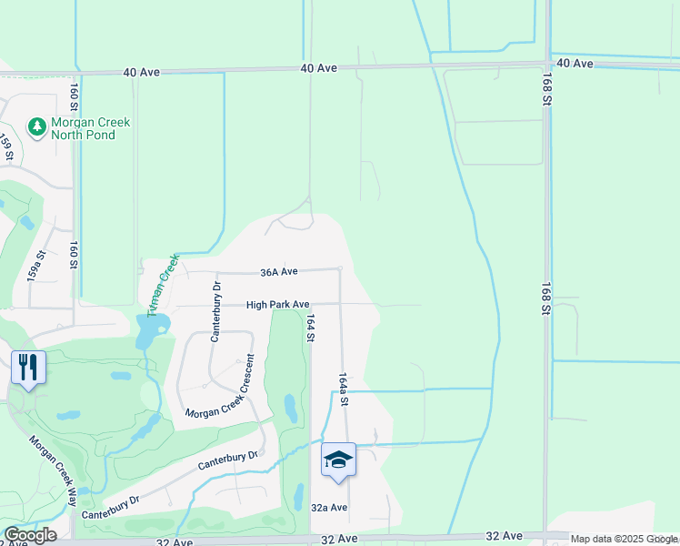 map of restaurants, bars, coffee shops, grocery stores, and more near 3652 164A Street in Surrey