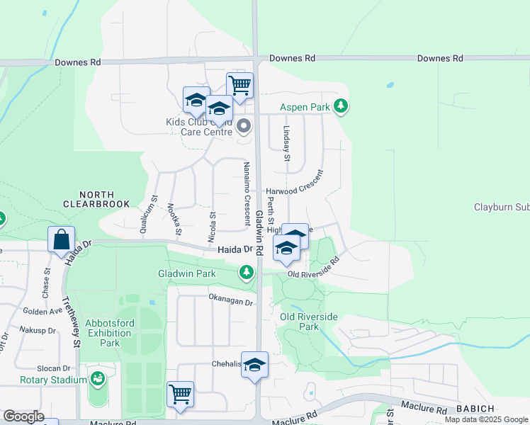 map of restaurants, bars, coffee shops, grocery stores, and more near 3657 Perth Street in Abbotsford