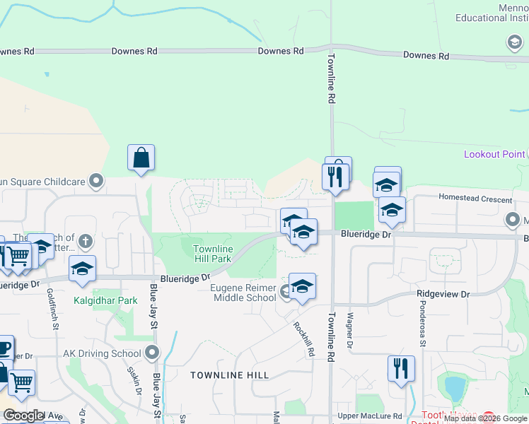 map of restaurants, bars, coffee shops, grocery stores, and more near 31032 Westridge Place in Abbotsford