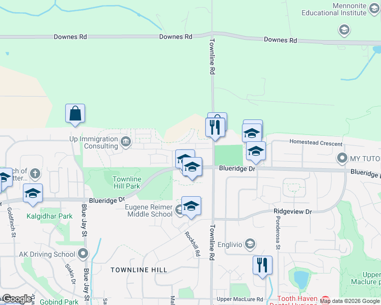 map of restaurants, bars, coffee shops, grocery stores, and more near 31098 Westridge Place in Abbotsford