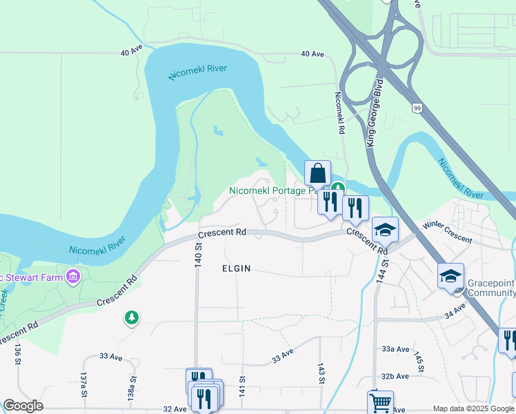 map of restaurants, bars, coffee shops, grocery stores, and more near 3701 Nico Wynd Drive in Surrey