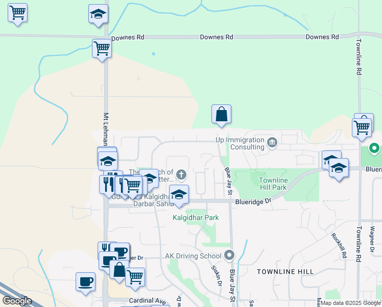 map of restaurants, bars, coffee shops, grocery stores, and more near 30687 Steelhead Court in Abbotsford