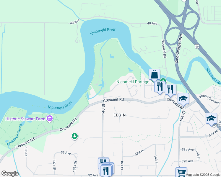 map of restaurants, bars, coffee shops, grocery stores, and more near 3603 Nico Wynd Drive in Surrey