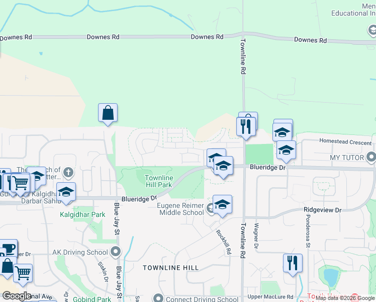 map of restaurants, bars, coffee shops, grocery stores, and more near 31032 Westridge Place in Abbotsford