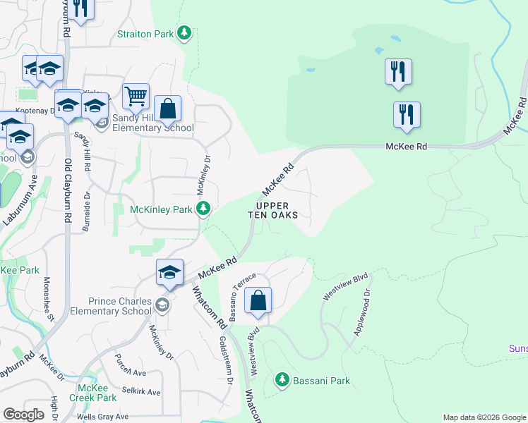 map of restaurants, bars, coffee shops, grocery stores, and more near 35626 McKee Road in Abbotsford