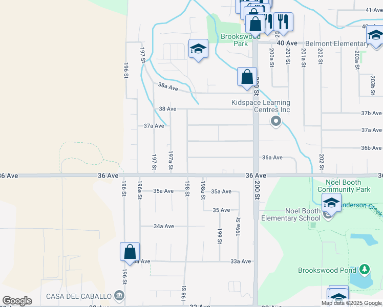map of restaurants, bars, coffee shops, grocery stores, and more near 19807 36A Avenue in Langley
