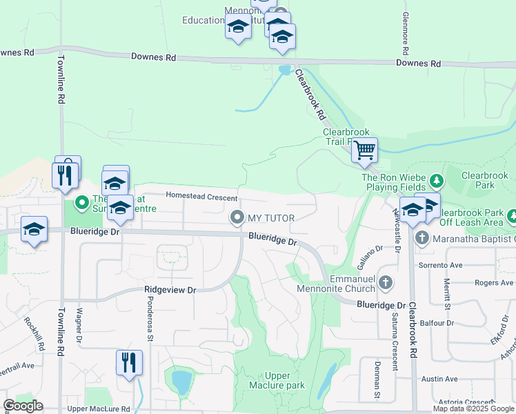 map of restaurants, bars, coffee shops, grocery stores, and more near 3 Pinnacle Place in Abbotsford