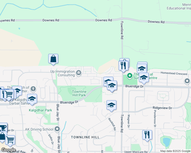 map of restaurants, bars, coffee shops, grocery stores, and more near Ennsbrook Drive in Abbotsford