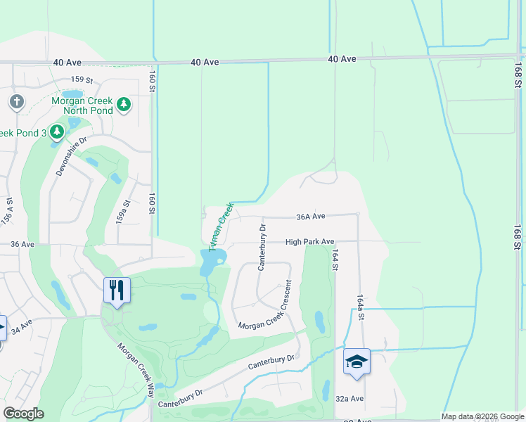 map of restaurants, bars, coffee shops, grocery stores, and more near 16235 36A Avenue in Surrey