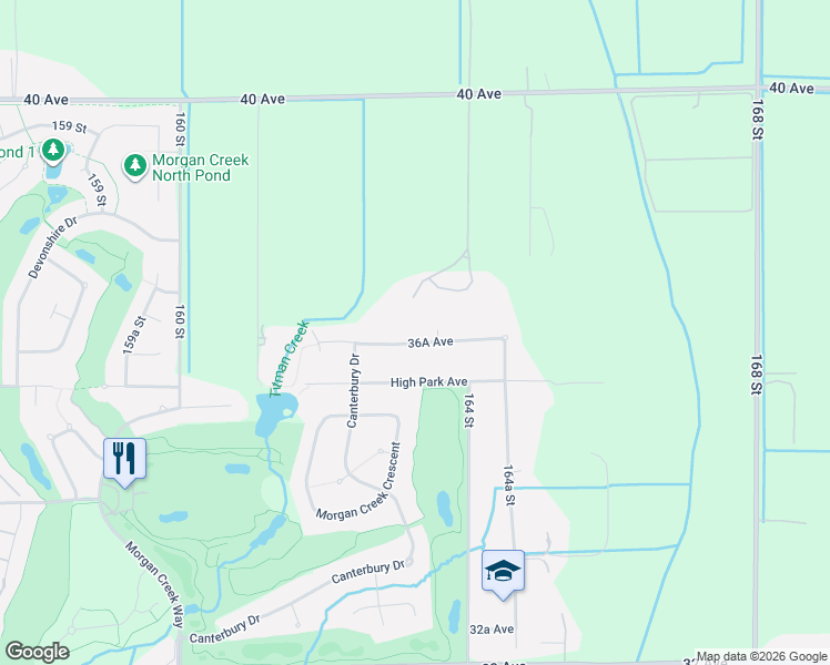 map of restaurants, bars, coffee shops, grocery stores, and more near 16317 36A Avenue in Surrey