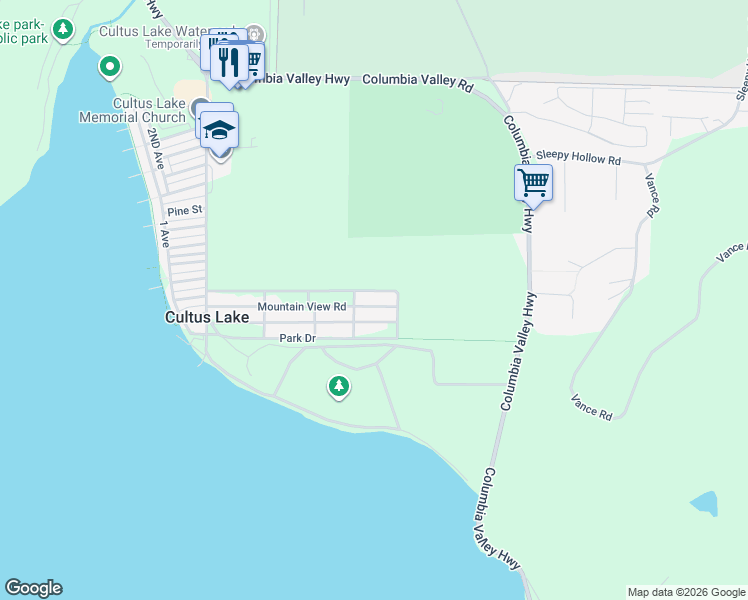 map of restaurants, bars, coffee shops, grocery stores, and more near in Cultus Lake