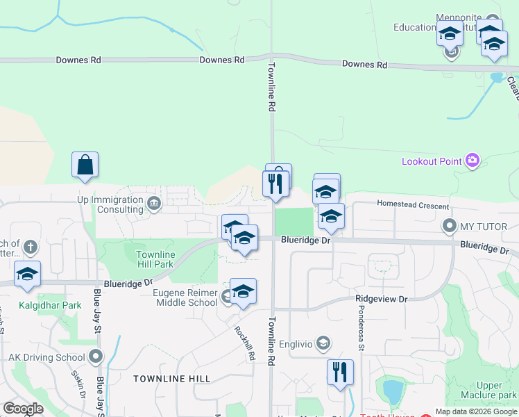 map of restaurants, bars, coffee shops, grocery stores, and more near 31125 Westridge Place in Abbotsford