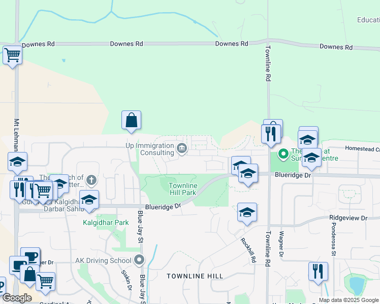 map of restaurants, bars, coffee shops, grocery stores, and more near 30989 Westridge Place in Abbotsford