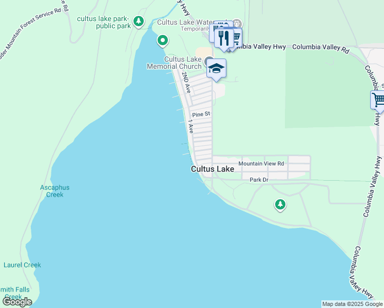 map of restaurants, bars, coffee shops, grocery stores, and more near 173 1 Avenue in Cultus Lake