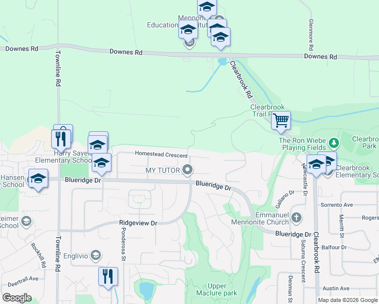 map of restaurants, bars, coffee shops, grocery stores, and more near 31603 Homestead Crescent in Abbotsford