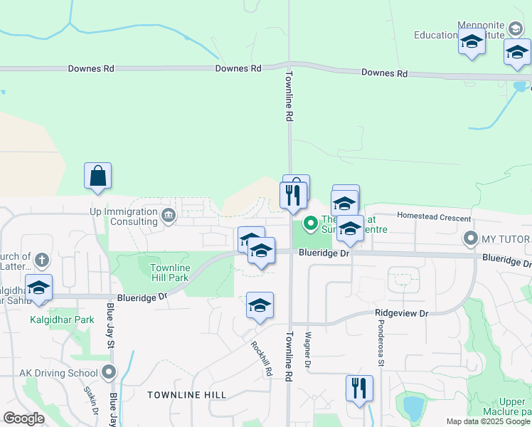 map of restaurants, bars, coffee shops, grocery stores, and more near 31125 Westridge Place in Abbotsford