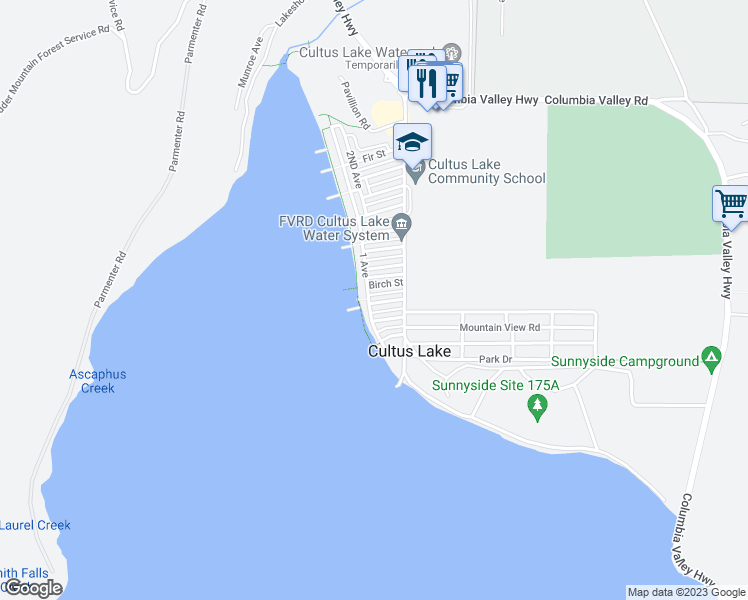 map of restaurants, bars, coffee shops, grocery stores, and more near 259 1 Avenue in Cultus Lake