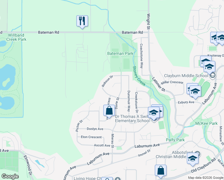 map of restaurants, bars, coffee shops, grocery stores, and more near 34602 Semlin Place in Abbotsford
