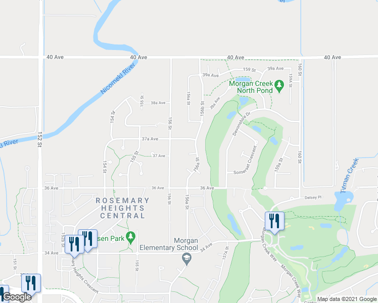 map of restaurants, bars, coffee shops, grocery stores, and more near 15637 37 Avenue in Surrey