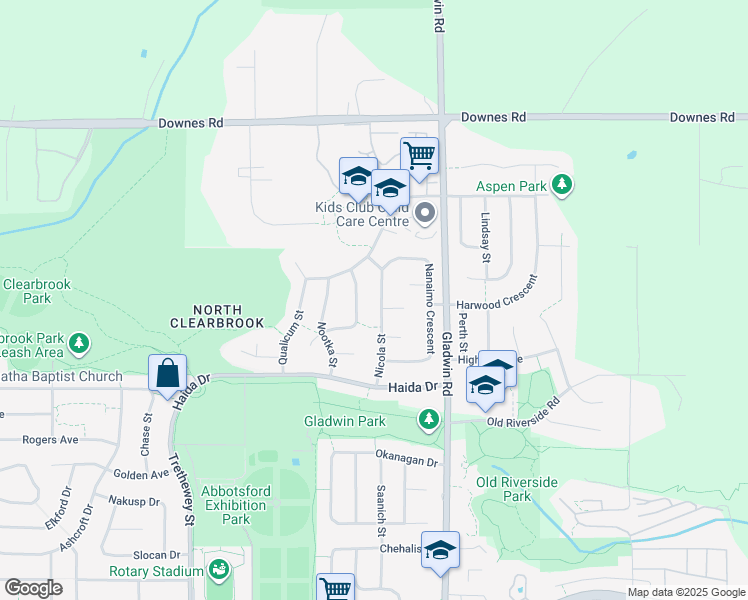 map of restaurants, bars, coffee shops, grocery stores, and more near 3721 Nicola Street in Abbotsford
