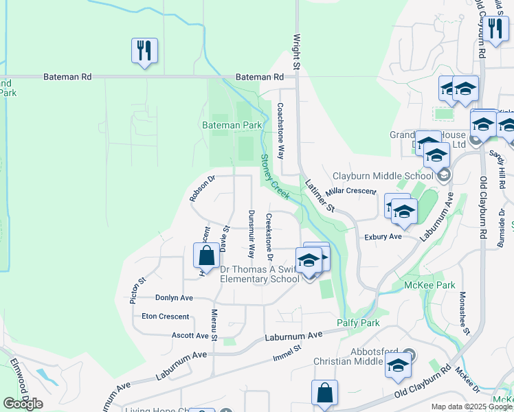 map of restaurants, bars, coffee shops, grocery stores, and more near 3712 Dunsmuir Way in Abbotsford