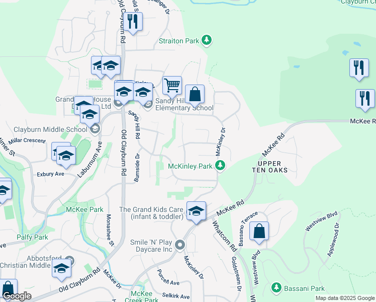 map of restaurants, bars, coffee shops, grocery stores, and more near 3716 Lethbridge Drive in Abbotsford