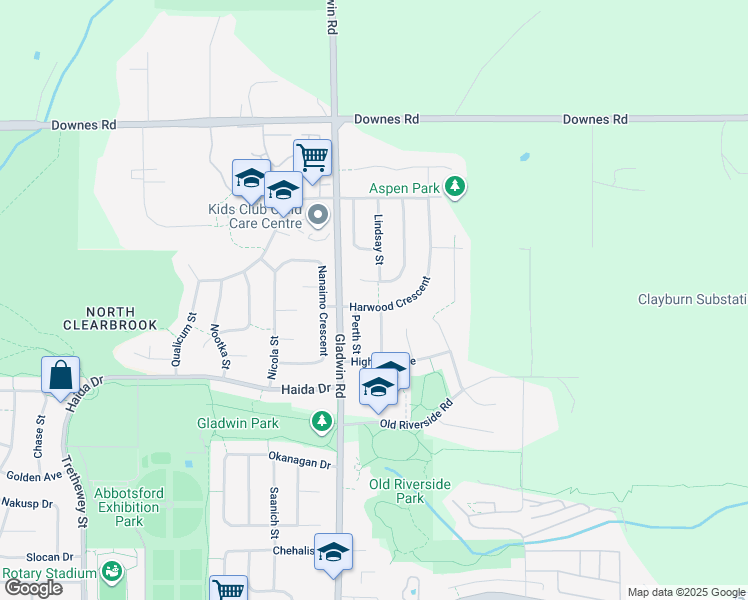 map of restaurants, bars, coffee shops, grocery stores, and more near 32855 Harwood Crescent in Abbotsford