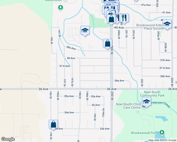 map of restaurants, bars, coffee shops, grocery stores, and more near 19851 37 Avenue in Langley