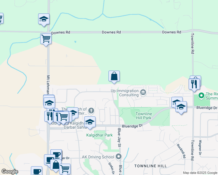 map of restaurants, bars, coffee shops, grocery stores, and more near 3701 Blue Jay Street in Abbotsford