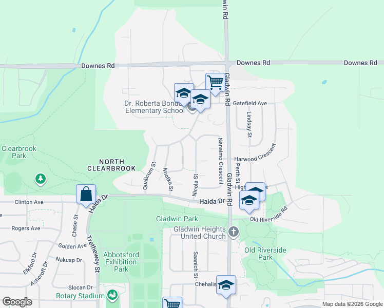 map of restaurants, bars, coffee shops, grocery stores, and more near 3731 Nicola Street in Abbotsford