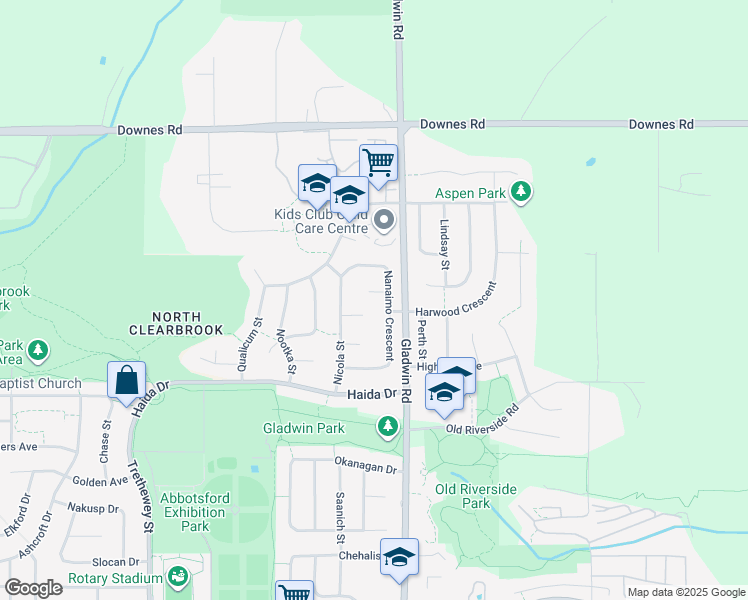 map of restaurants, bars, coffee shops, grocery stores, and more near 32754 Nanaimo Close in Abbotsford