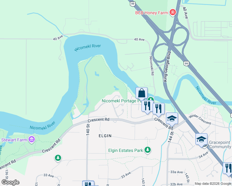 map of restaurants, bars, coffee shops, grocery stores, and more near 3673 Nico Wynd Drive in Surrey