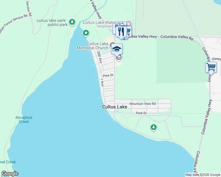 map of restaurants, bars, coffee shops, grocery stores, and more near 395 Alder Street in Cultus Lake