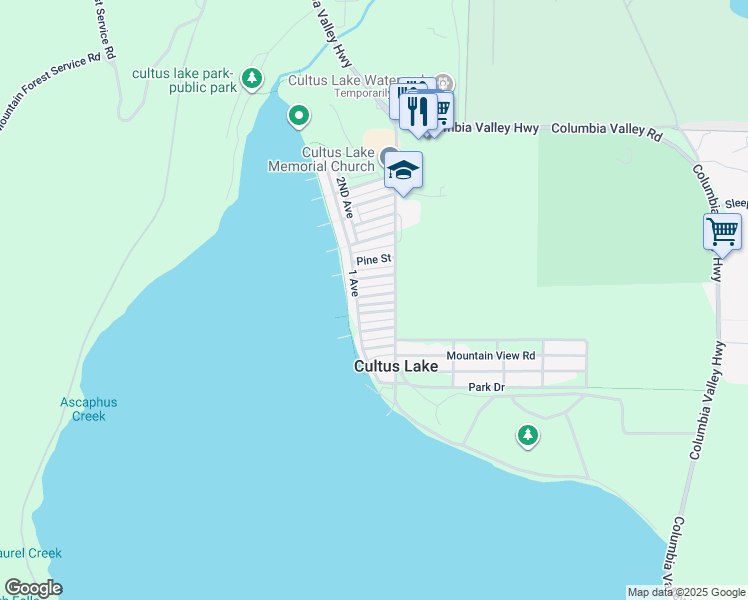 map of restaurants, bars, coffee shops, grocery stores, and more near 395 Alder Street in Cultus Lake