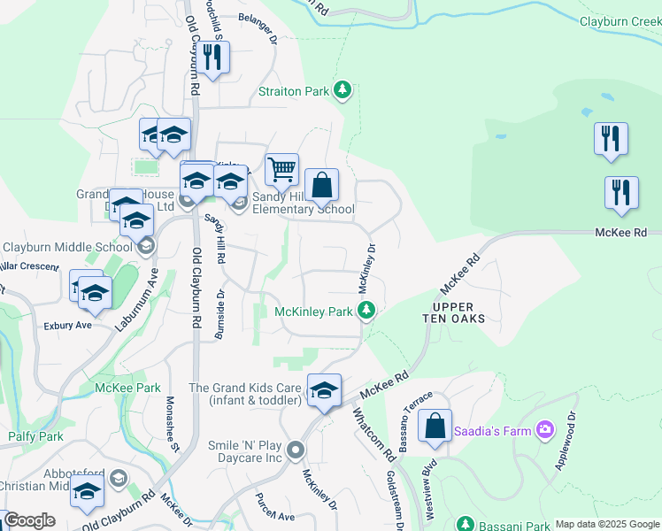 map of restaurants, bars, coffee shops, grocery stores, and more near 35449 Calgary Avenue in Abbotsford