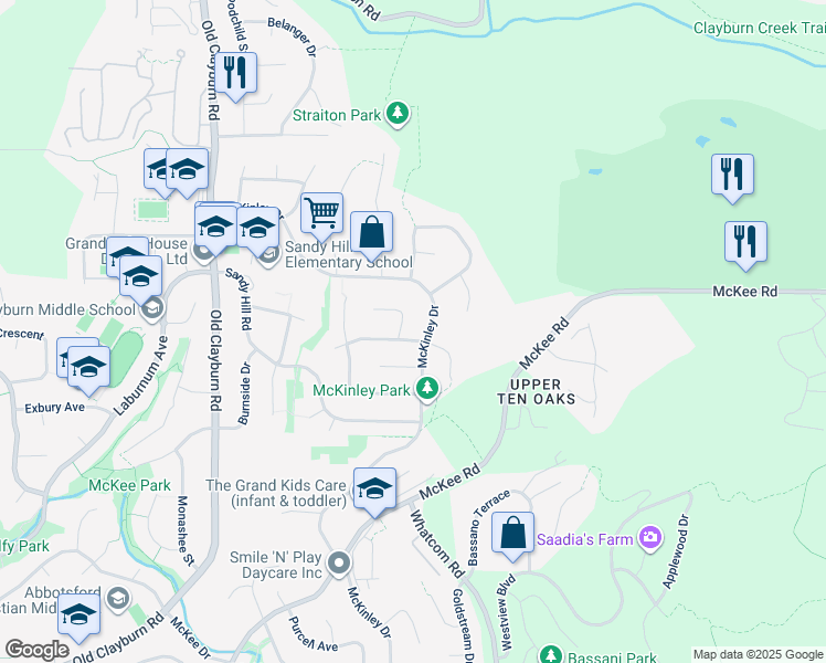 map of restaurants, bars, coffee shops, grocery stores, and more near 35485 Calgary Avenue in Abbotsford