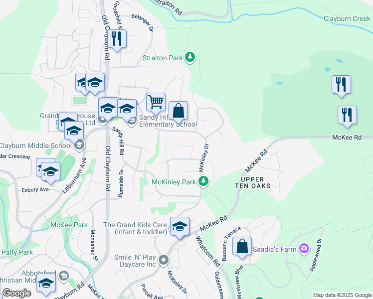 map of restaurants, bars, coffee shops, grocery stores, and more near 35448 Nakiska Court in Abbotsford