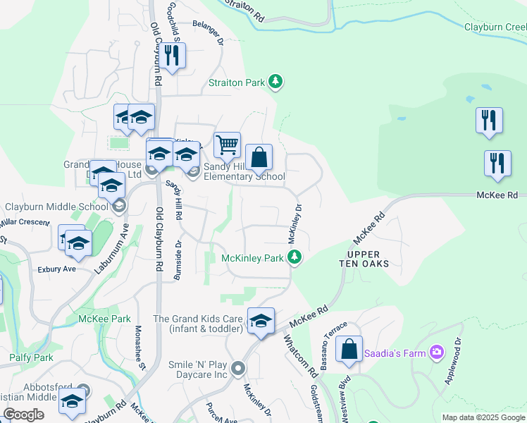 map of restaurants, bars, coffee shops, grocery stores, and more near 35428 Nakiska Court in Abbotsford