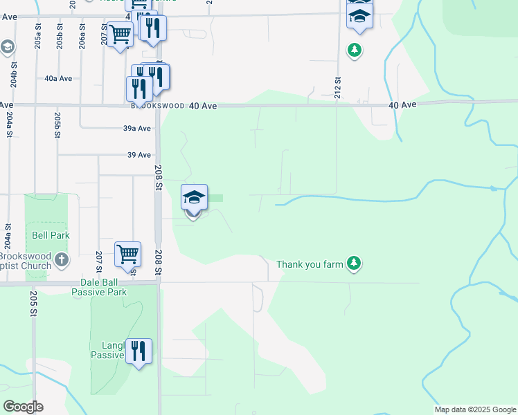 map of restaurants, bars, coffee shops, grocery stores, and more near 35794 38 Avenue in Langley