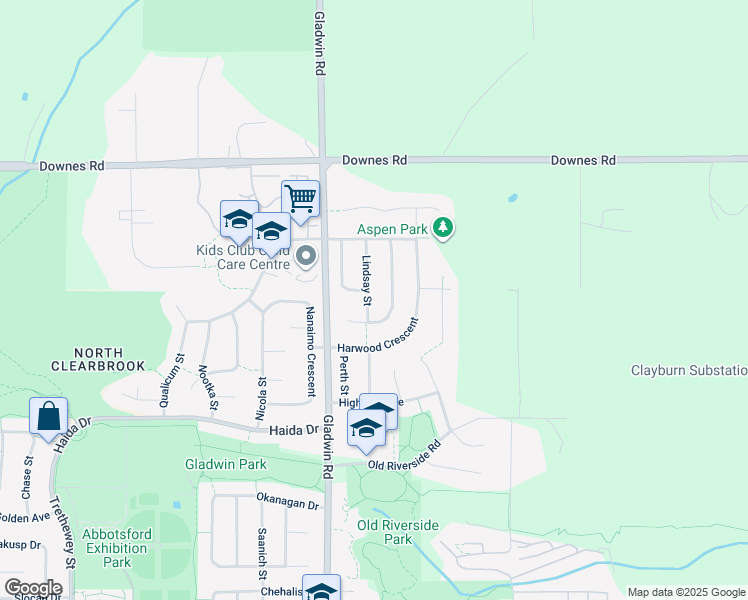map of restaurants, bars, coffee shops, grocery stores, and more near 3782 Lindsay Street in Abbotsford