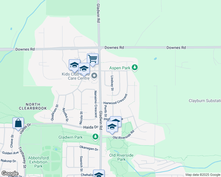 map of restaurants, bars, coffee shops, grocery stores, and more near 3781 Lindsay Street in Abbotsford