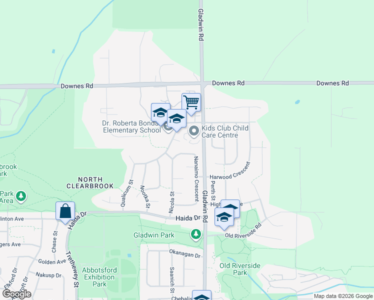 map of restaurants, bars, coffee shops, grocery stores, and more near 3778 Nanaimo Crescent in Abbotsford