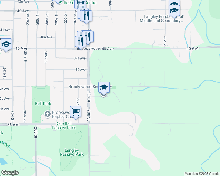 map of restaurants, bars, coffee shops, grocery stores, and more near 20902 37A Avenue in Langley