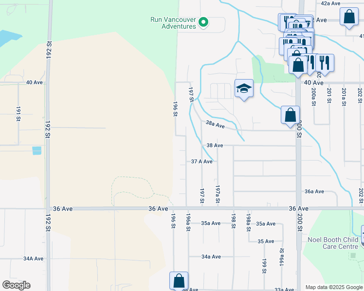 map of restaurants, bars, coffee shops, grocery stores, and more near 3799 196A Street in Langley
