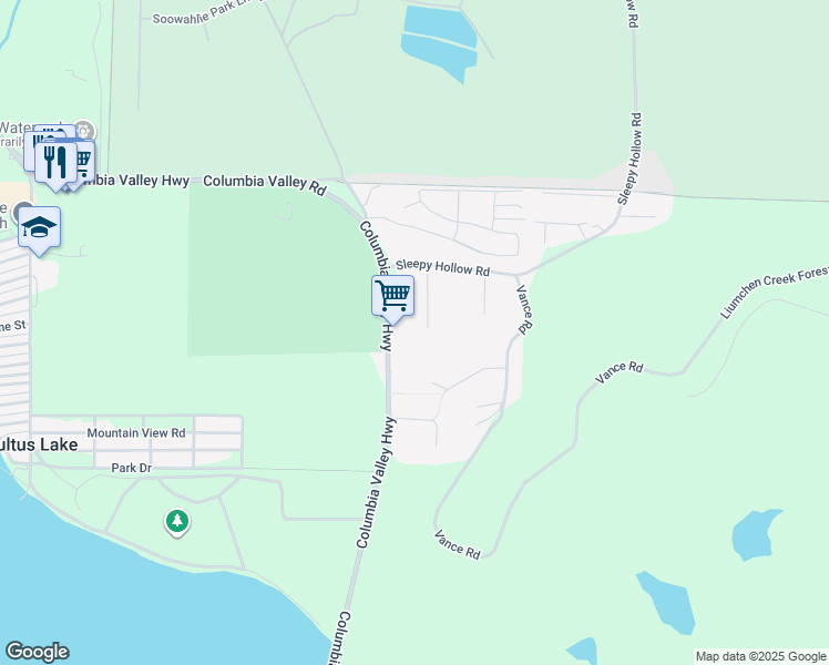 map of restaurants, bars, coffee shops, grocery stores, and more near 3837 Karen Drive in Cultus Lake