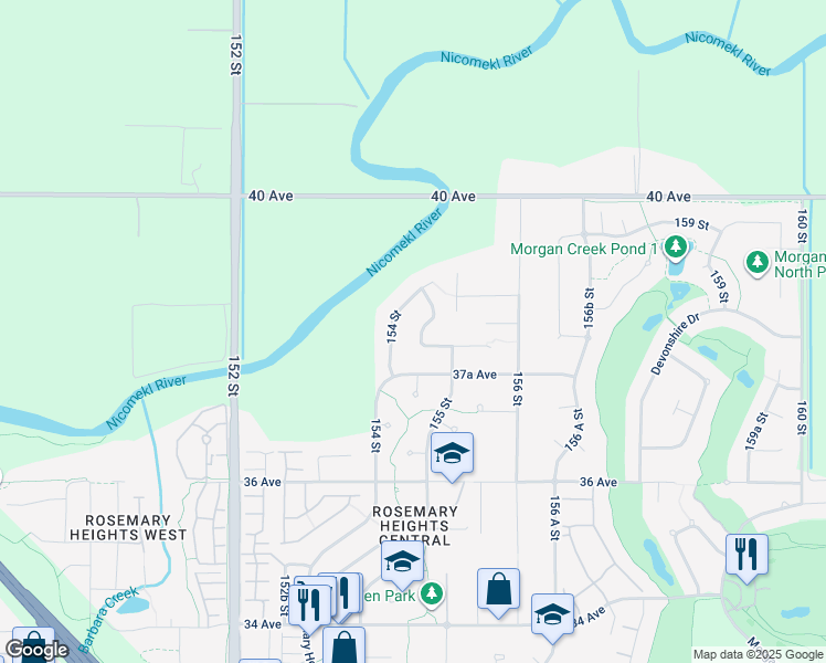 map of restaurants, bars, coffee shops, grocery stores, and more near 3791 154A Street in Surrey