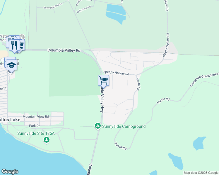 map of restaurants, bars, coffee shops, grocery stores, and more near 3837 Karen Drive in Cultus Lake