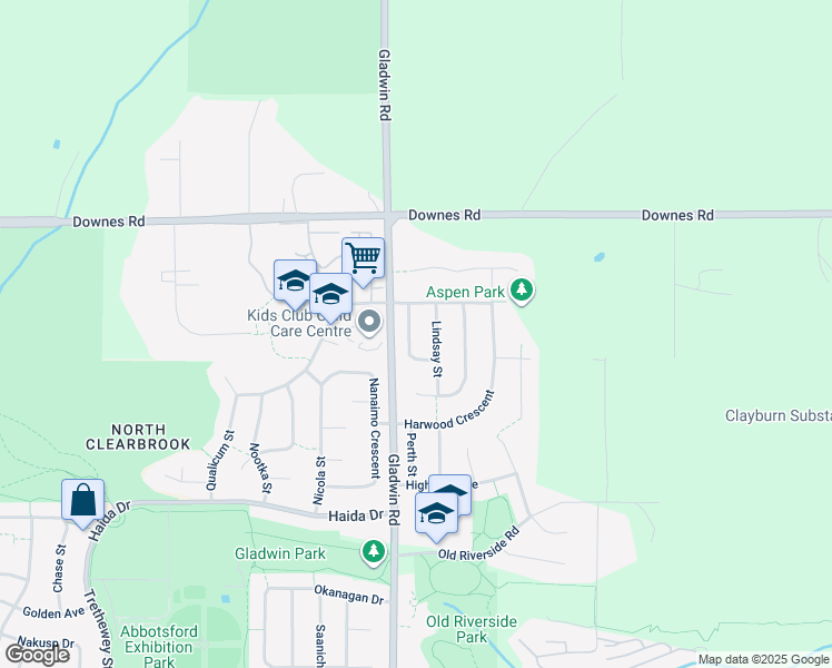 map of restaurants, bars, coffee shops, grocery stores, and more near 3838 Chadsey Crescent in Abbotsford